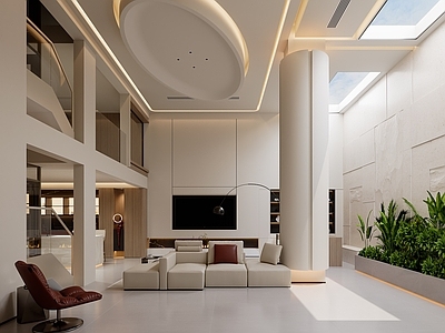 奶油风挑空客厅