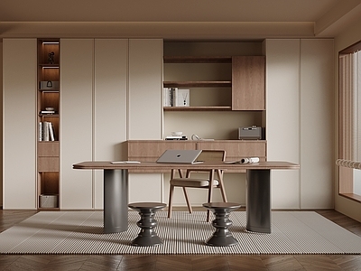 奶油风开放式书房