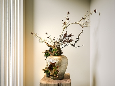 新中式花瓶 新中式花瓶 中古花艺盆景  陶罐花瓶 干枝花艺 现代花艺