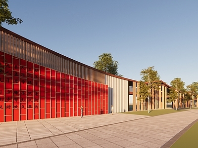 新中式学校建筑 大门 文化长廊 艺术长廊 廊道 廊架