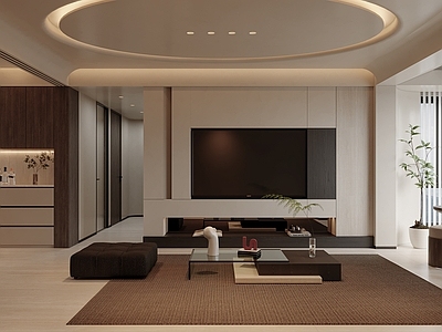 现代简约大平层客餐厅 现代暖色调 客厅 餐厅