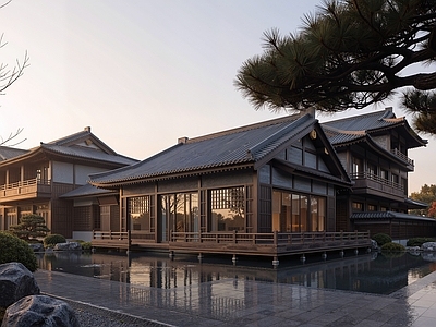 日式民宿建筑 中式民宿 唐风建筑 唐风民居 新中式合院 藏马山商业