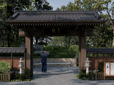 日式禅意入口大门 寺庙大门入口 空门 禅意大门入口