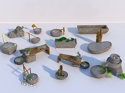 日式禅意其他水景设施 新中式景观小品   磨盘石槽水缸