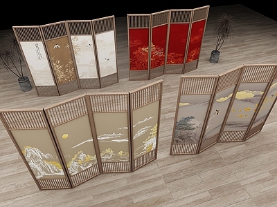 新中式其他家具 新中式中式屏风  木屏风  可折叠屏风  山水画屏风  屏风隔断
