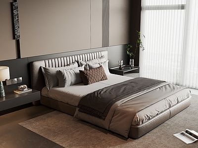 意式极简榻榻米卧室 双人床