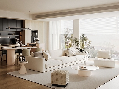 奶油风大平层客餐厅