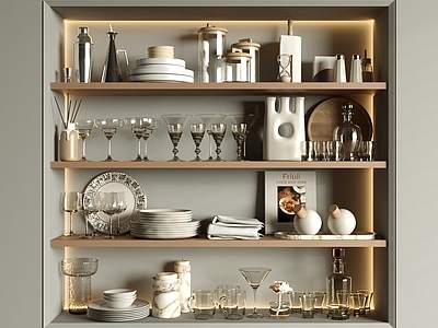 现代简约厨房用品组合 餐具摆件 厨房用品 酒杯酒具 水杯水壶 碗筷盘子