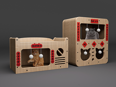 新中式猫爬架 猫爬架猫窝 猫爬架猫屋 木质猫屋双层