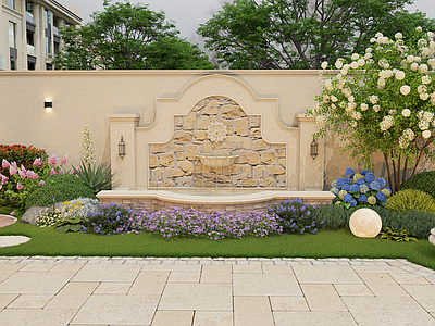 欧式庭院景墙 法式景墙 南法风景墙 流水景墙