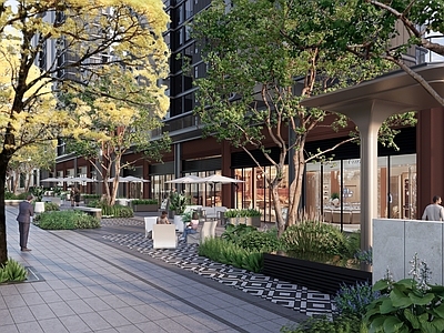 现代简约商业综合体景观 商业街景观 对景挡墙 街角广场