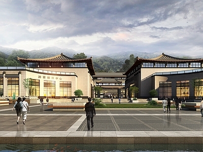 新中式酒店建筑 景区接待中心 酒店