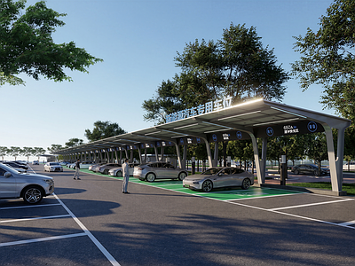 现代简约停车场 充电车棚