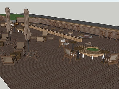 现代原木风广场景观 室外吧台休闲空间
