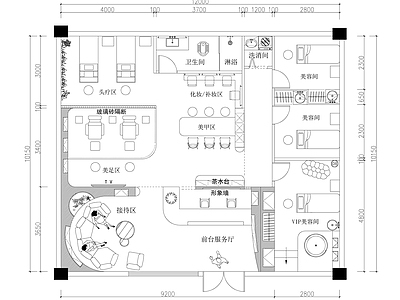现代美容院 美容院平面布置图 施工图