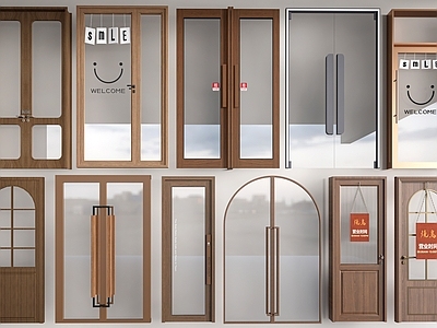 新中式双开门 现代商铺玻璃门  玻璃双开门 商业街玻璃门  咖啡厅玻璃门