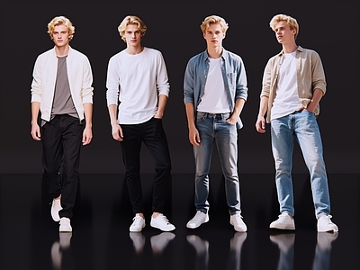 现代简约多人 2D现代人物 时尚休闲装 休闲装模特 现代商业街拍 休闲装帅哥