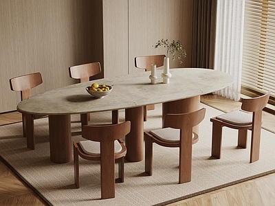 奶油风休闲桌椅 侘寂中古餐桌椅