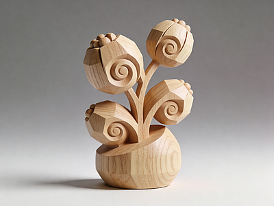 原木风雕塑摆件 木雕 摆件 AI渲染 现代 美陈