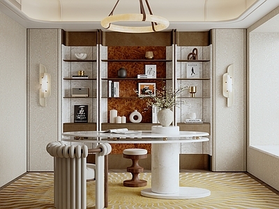 奶油风书房 轻奢书房 开放式书房
