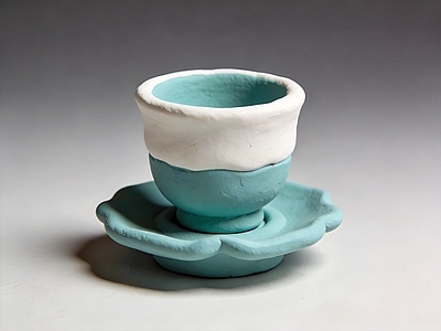 手工陶艺风雕塑摆件 茶杯 雕塑 美陈 摆件 AI渲染