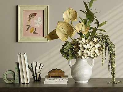 中古风摆件组合 花艺摆件 装饰摆件组合 书籍杂志 饰品摆件