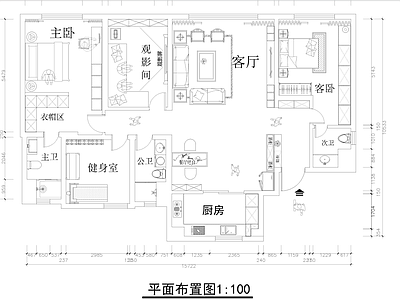 小户型平层 男性独居室内设计 单人小户型设计 室内设计图 施工图