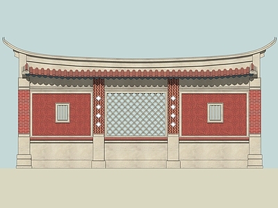 闽南传统建筑风格景墙 闽南景墙 红砖景墙 燕尾脊景墙 闽南建筑景墙