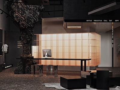 暗黑极简服装店 服装店 树叶 渐变 暗黑 金属