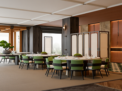 新中式酒店餐厅 现代轻奢酒店  电梯厅