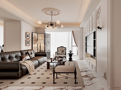 法式复古大平层客餐厅 法式 简欧 中古 客餐厅