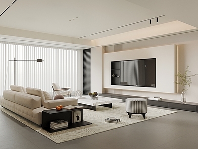 现代开放式客厅  电视背景墙 沙发茶几组合