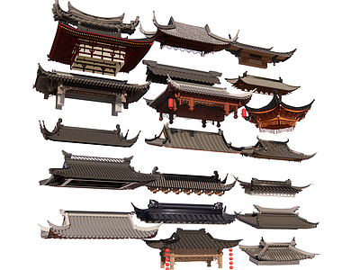 新中式古建筑 中式屋檐 古建飞檐 屋脊 飞脊