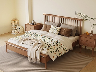 现代次卧 卧室 双人床 床头柜