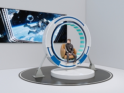 科技感风格科技教育展厅 重力模拟器 失重模拟器 航天展厅装置