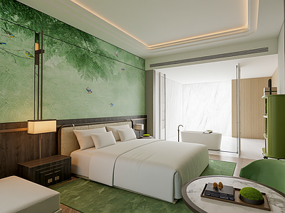 新中式酒店客房 现代轻奢酒店客房 酒店 酒店客房