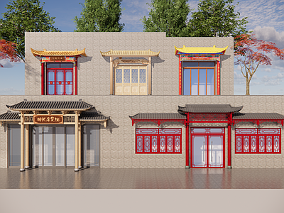 新中式其他商业建筑 仿古木屋檐 中式彩绘屋檐 中式门头 原木翘角屋檐