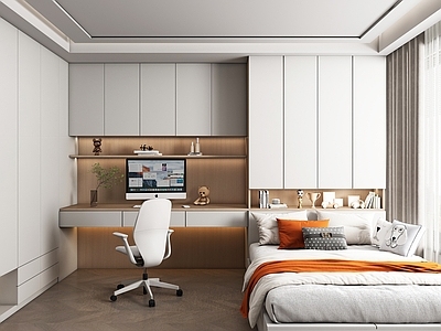 现代简约男孩房 现代榻榻米卧室  儿童卧室  衣柜书柜  儿童床