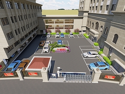 现代简约停车空间 停车场 银行 景观 停车空间 建筑