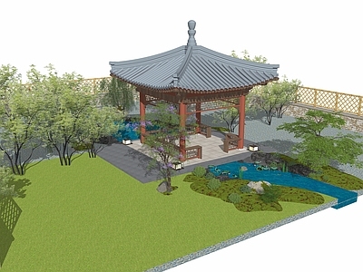 新中式景观亭子 庭院 亭子 四角亭 仿古亭