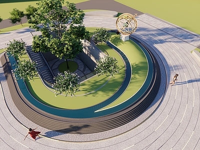 现代广场景观 水景 景观 下沉庭院景观 弧形水景