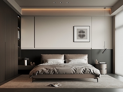 现代极简主卧 双人床 床头柜 现代意式卧室