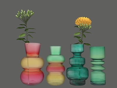 现代简约花瓶 玻璃花瓶 花枝 花