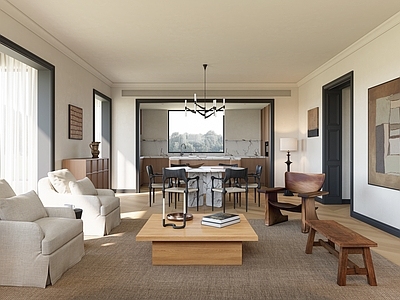 中古风大平层客餐厅 中古风别墅客餐厅 中古奶油风客餐厅 横厅客餐厅 现代中古客餐厅 中古家具客餐厅