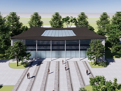 新中式售楼处建筑 售楼部 办公楼