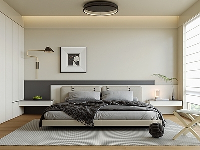 现代简约主卧 现代意式卧室 主卧 次卧 挂画