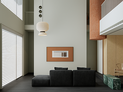 现代简约挑空客厅 现代极简客厅 别墅客厅 诧寂风 极简挑空客厅