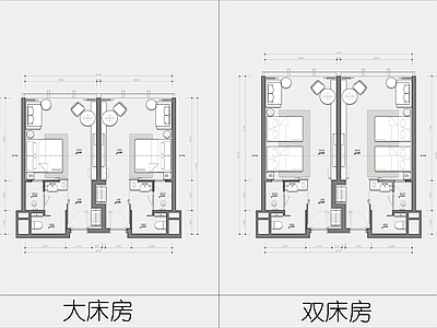 酒店客房 酒店客房平面 大床房平面 双层房平面 客房平面设计 连锁酒店客房平面 施工图
