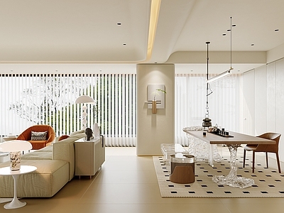 奶油风大平层客餐厅 现代奶油风 现代奶油客餐厅 现代厨房