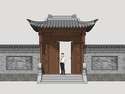 新中式入口大门 乡村庭院门 民居院门 古建民居大门